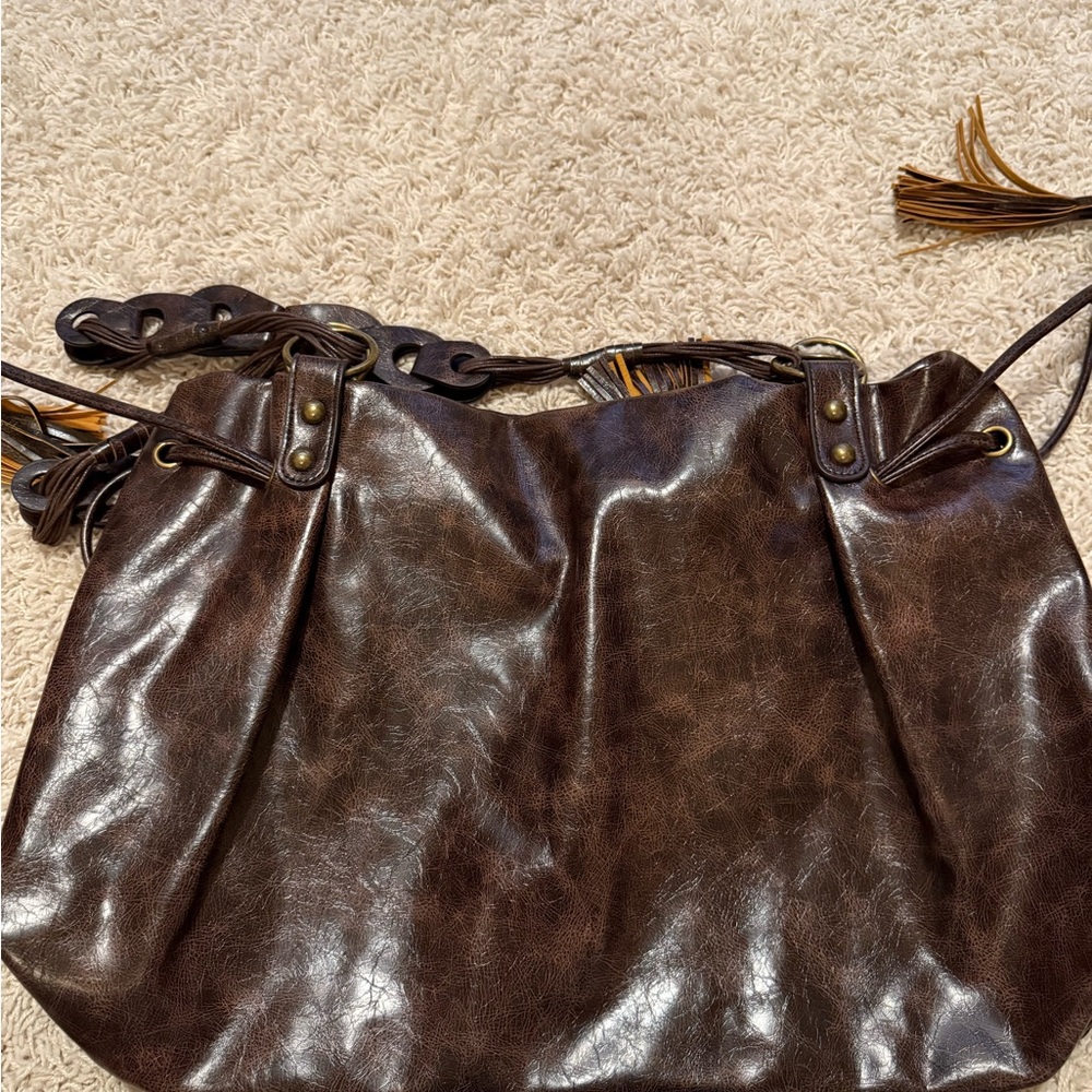 Silence + Noise Dark Brown Shoulder Bag with Tassel Details - Picture 3 of 4